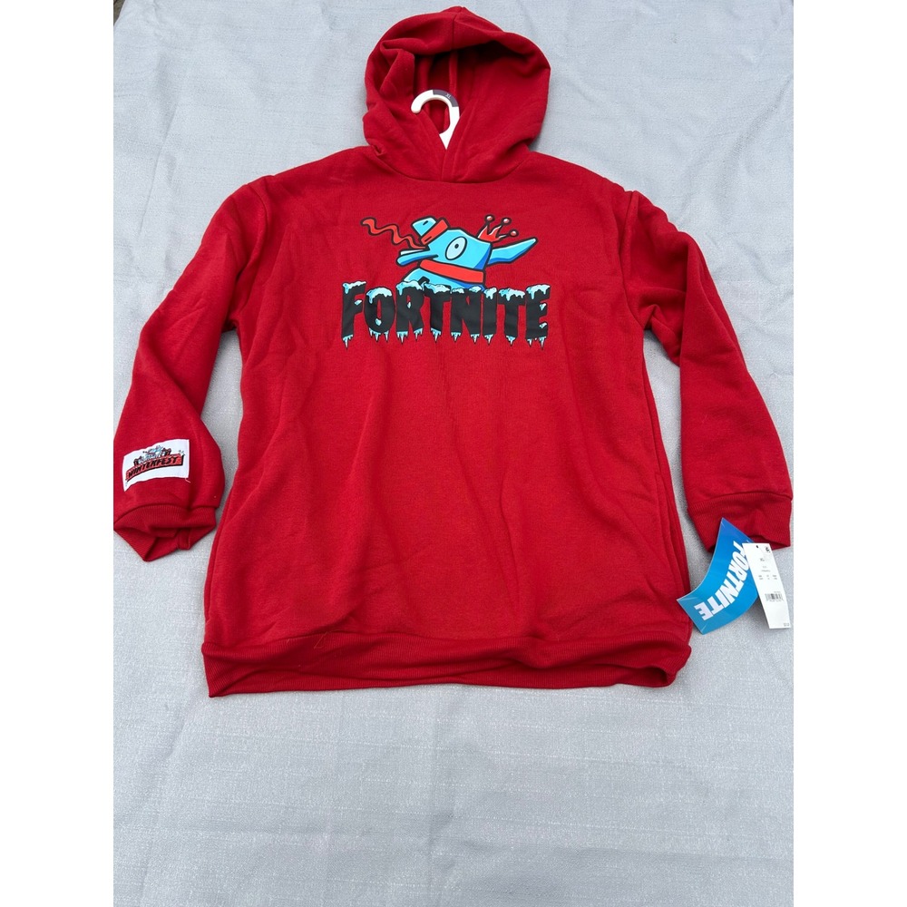 Fortnite Boys Winterfest Hoodie XL Red Graphic Pullover Long Sleeve Sweatshirt